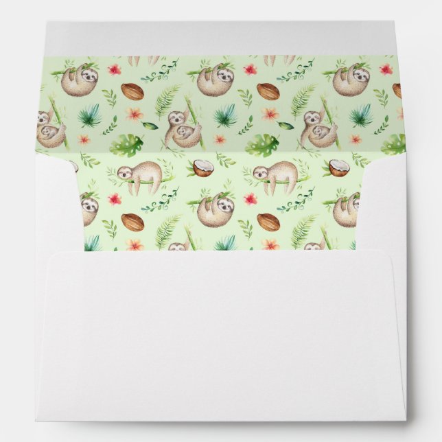 Tropical Coconut Sloth Pattern Envelope (Back (Bottom))