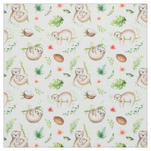Tropical Coconut Sloth Pattern Fabric