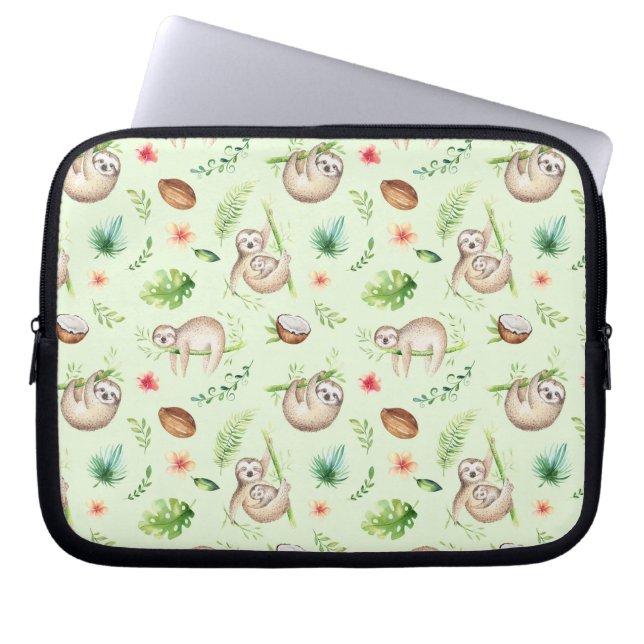 Tropical Coconut Sloth Pattern Laptop Sleeve (Front)