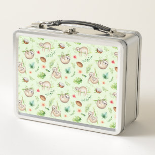 Tropical Coconut Sloth Pattern Metal Lunch Box