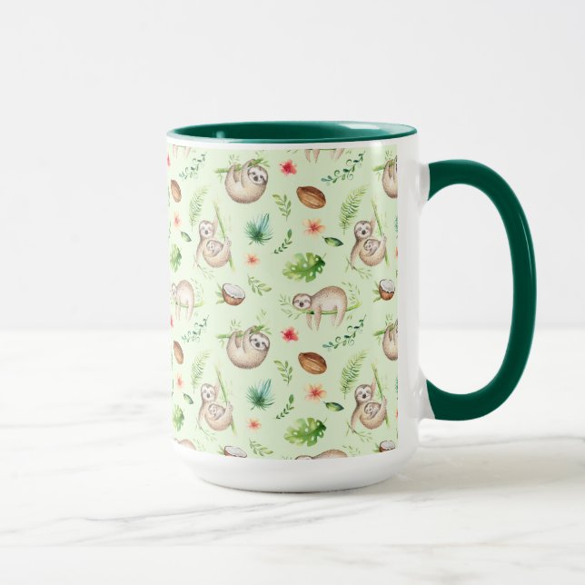 Tropical Coconut Sloth Pattern Mug (Right)