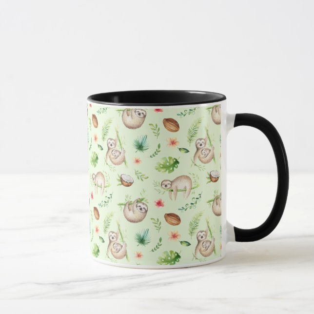 Tropical Coconut Sloth Pattern Mug (Right)
