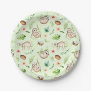Tropical Coconut Sloth Pattern Paper Plate