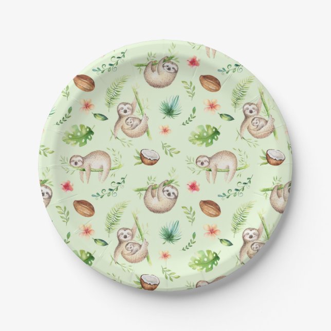Tropical Coconut Sloth Pattern Paper Plate (Front)