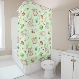 Tropical Coconut Sloth Pattern Shower Curtain