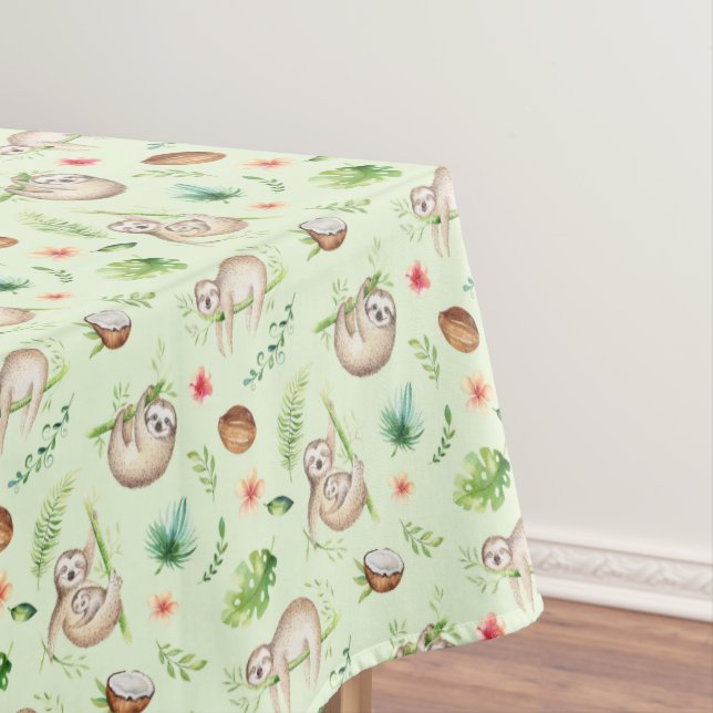 Tropical Coconut Sloth Pattern Tablecloth (In Situ)