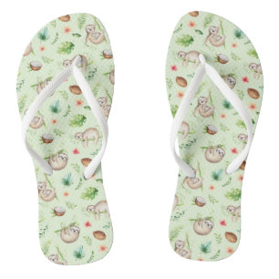 Tropical Coconut Sloth Pattern Thongs