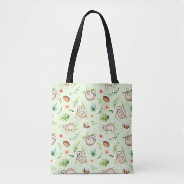 Tropical Coconut Sloth Pattern Tote Bag (Front)
