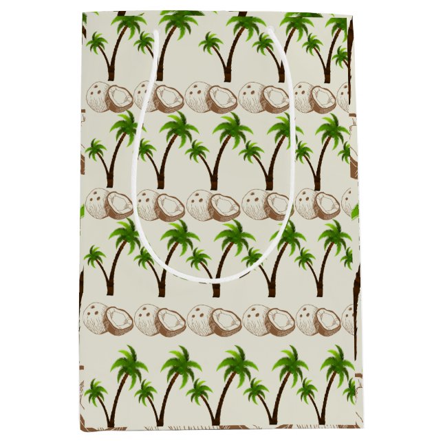 Tropical Coconut Tree Wrapping Paper Medium Gift Bag (Front)