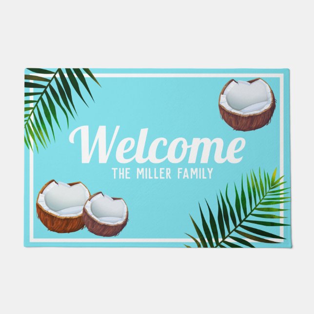 Tropical Coconuts & Palm Leaves - Personalised Doormat (Front)