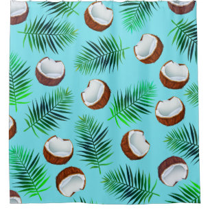 Tropical Coconuts & Palm Leaves Shower Curtain