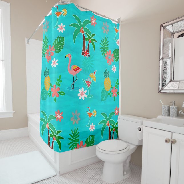 Tropical Collage Shower Curtain (In Situ)