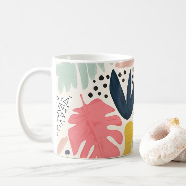 Tropical Collage Summer Pattern Coffee Mug (With Donut)