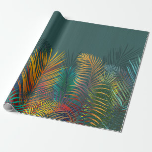 Tropical colored palm leaves. Rainbow neon leaves  Wrapping Paper