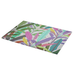 Tropical Colorful Banana Leaves White Pattern Cutting Board