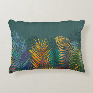 Tropical coloured palm leaves. Rainbow neon leaves Decorative Cushion