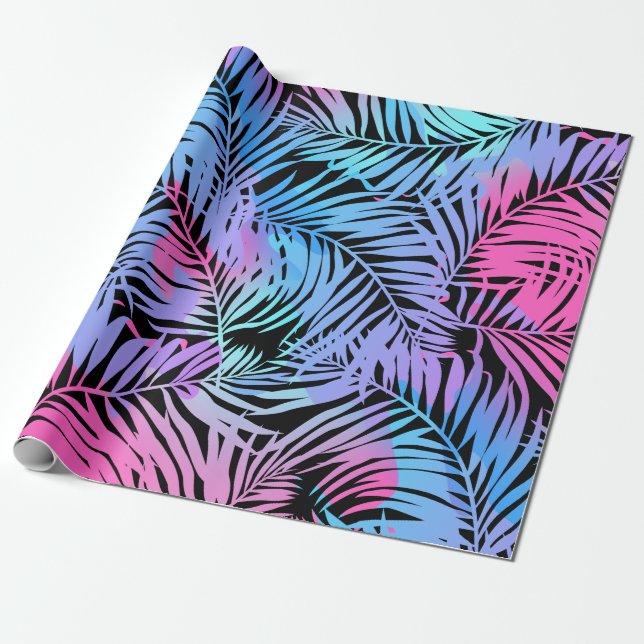 Tropical coloured palms wrapping paper (Unrolled)