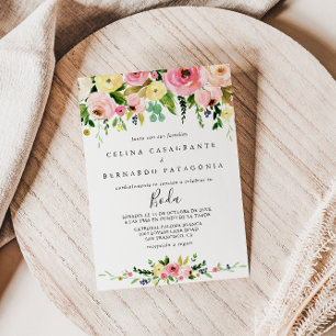 Tropical Colourful Autumn Floral Spanish Wedding Invitation
