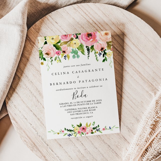Tropical Colourful Autumn Floral Spanish Wedding Invitation (Creator Uploaded)
