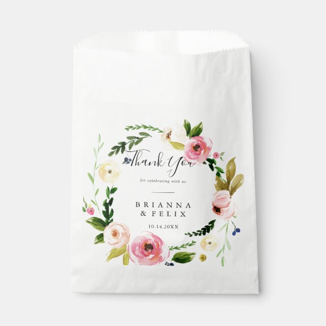 Tropical Colourful Autumn Floral Thank You Wedding Favour Bag (Front)