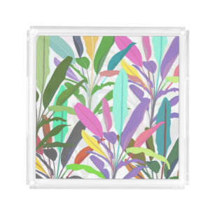 Tropical Colourful Banana Leaves White Pattern Acrylic Tray