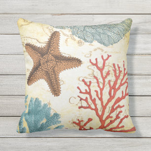 Tropical Colourful Caribbean Starfish and Coral Cushion