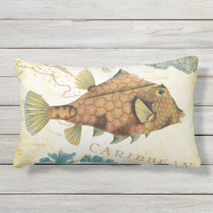 Tropical Colourful Caribbean Yellow Fish and Coral Lumbar Cushion