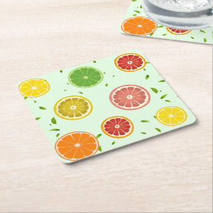Tropical colourful Citrus SUMMER Orange lemon Slic Square Paper Coaster