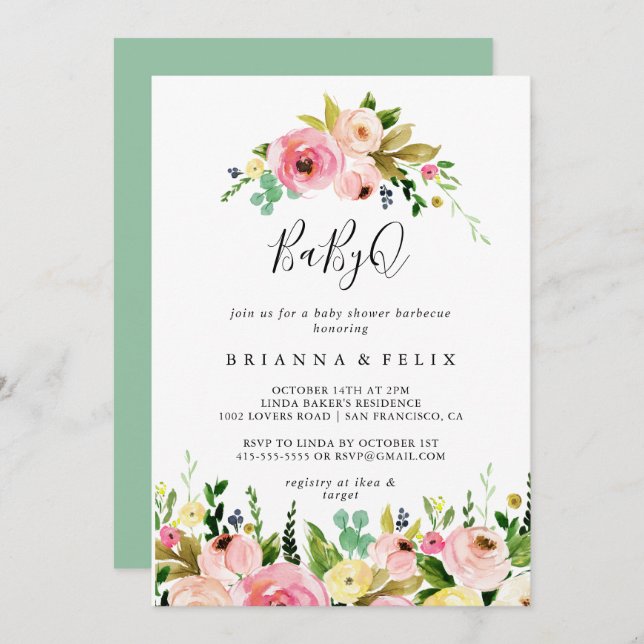 Tropical Colourful Fall BabyQ Baby Shower Barbecue Invitation (Front/Back)