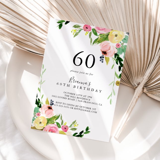 Tropical Colourful Fall Floral 60th Birthday Party Invitation (Creator Uploaded)