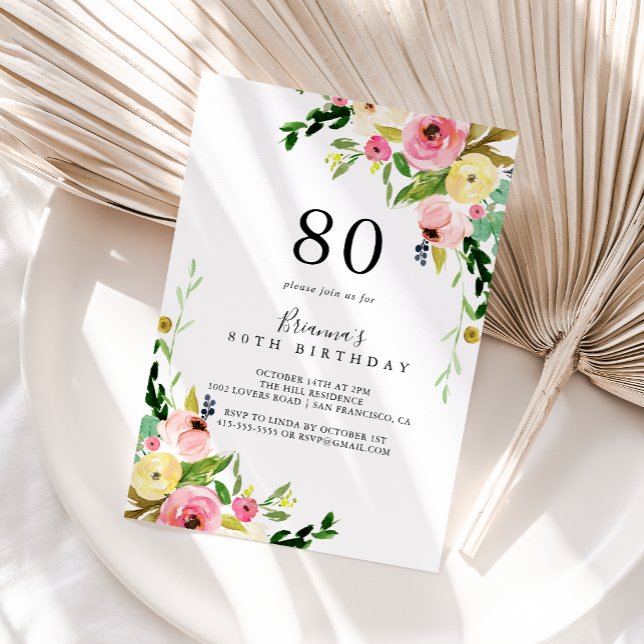 Tropical Colourful Fall Floral 80th Birthday Party Invitation (Creator Uploaded)