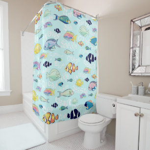 Tropical Colourful  Fish Sea life and Words Design Shower Curtain