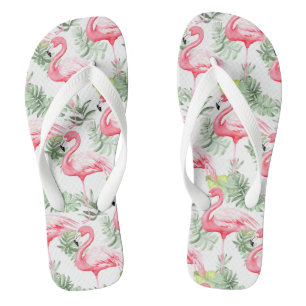 Tropical Colourful Flamingo and Leaves Thongs