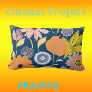 Tropical Colourful Florals Orange,Navy,Pink, Yello Lumbar Cushion