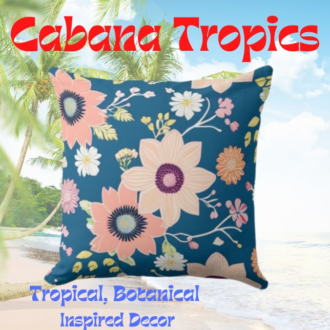Tropical Colourful Florals Pink, Blue, Blush Cushion (Creator Uploaded)