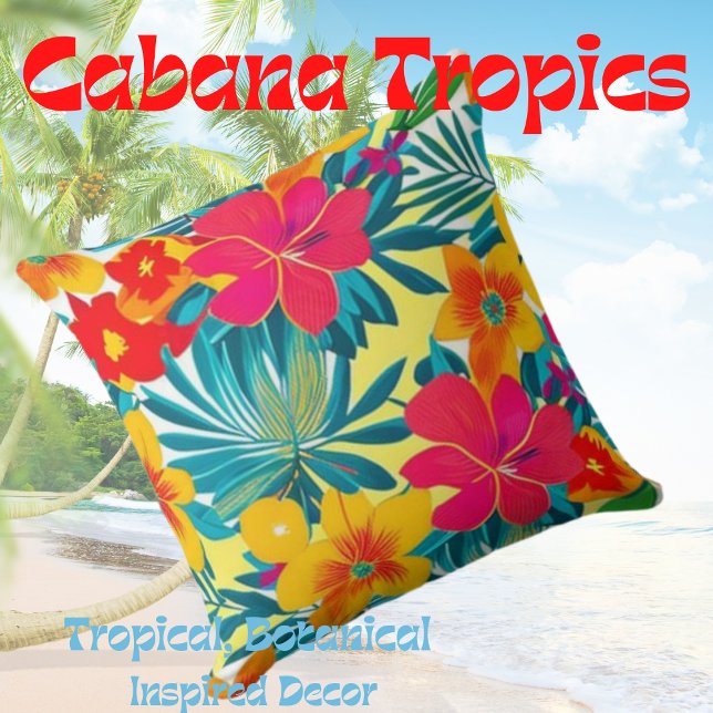 Tropical Colourful Florals Red, Yellow, Teal Cushion (Creator Uploaded)