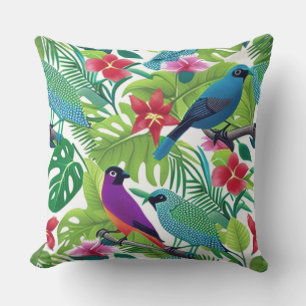 Tropical Colourful Florals with Birds Cushion