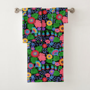 Tropical Colourful Flowers Floral Summer Pattern Bath Towel Set