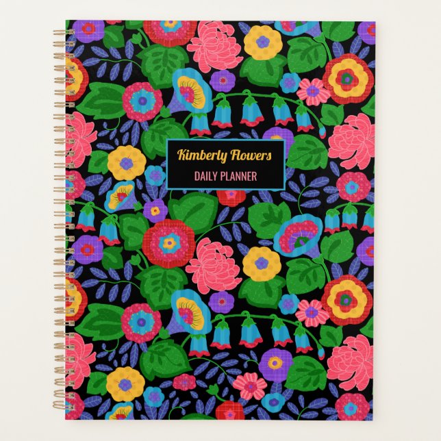 Tropical Colourful Flowers Floral Summer Pattern Planner (Front)
