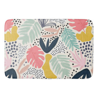 Tropical Colourful Leaf and Flowers Pattern Bath Mat