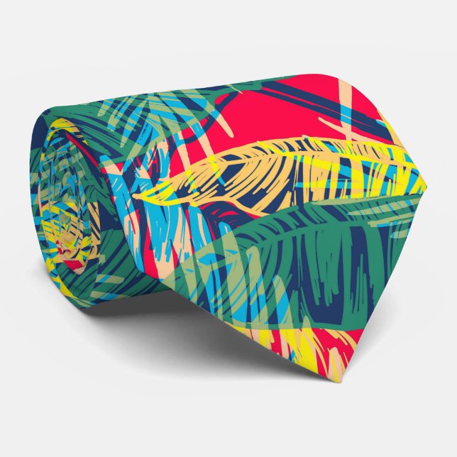 Tropical Colourful Leaves Tie (Rolled)