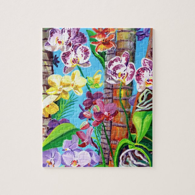 Tropical Colourful Orchids and Palm Trees Puzzles (Vertical)