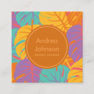 Tropical Colourful Palm Leaves Exotic Summer Theme Square Business Card