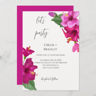 Tropical Colourful  Pink Floral Hibiscus Wedding  Invitation