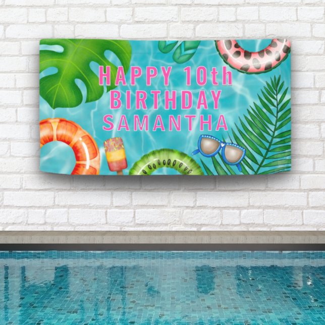 Tropical Colourful Pool Party Birthday Banner (Creator Uploaded)
