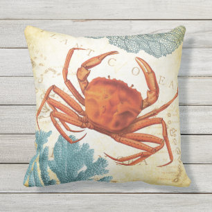 Tropical Colourful Red Crab and Coral Outdoor Cushion