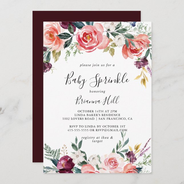 Tropical Colourful Summer Floral Baby Sprinkle Invitation (Front/Back)