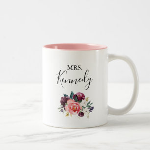 Tropical Colourful Summer Floral Mrs Newlywed Brid Two-Tone Coffee Mug
