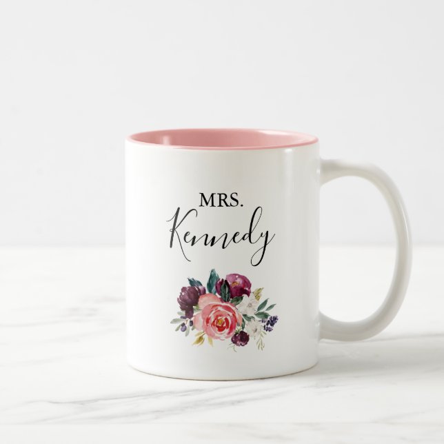 Tropical Colourful Summer Floral Mrs Newlywed Brid Two-Tone Coffee Mug (Right)