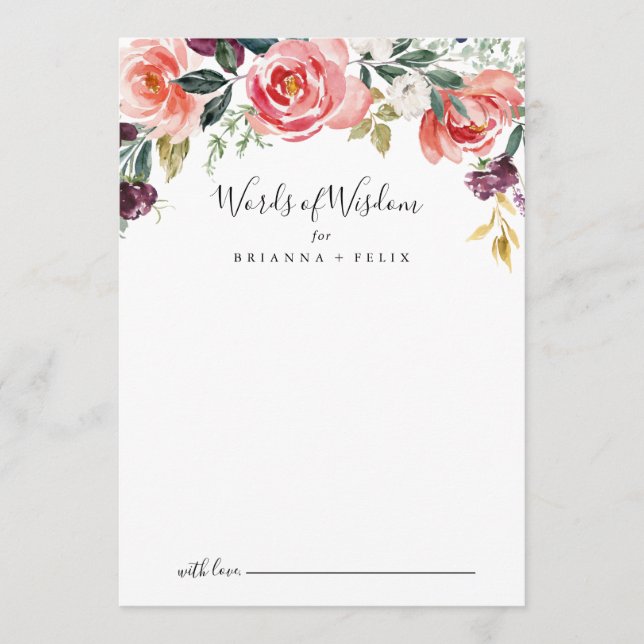 Tropical Colourful Summer Wedding Words of Wisdom Advice Card (Front)